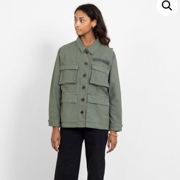 closed blix green army military button front cotton shacket jacket small new